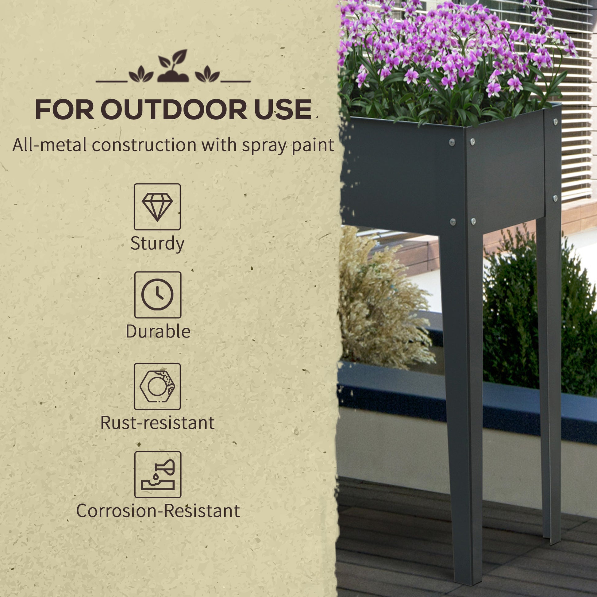 Outsunny Metal Raised Garden Bed, Elevated Planter Box With Legs And Drain Holes, Dark Gray Gray Steel