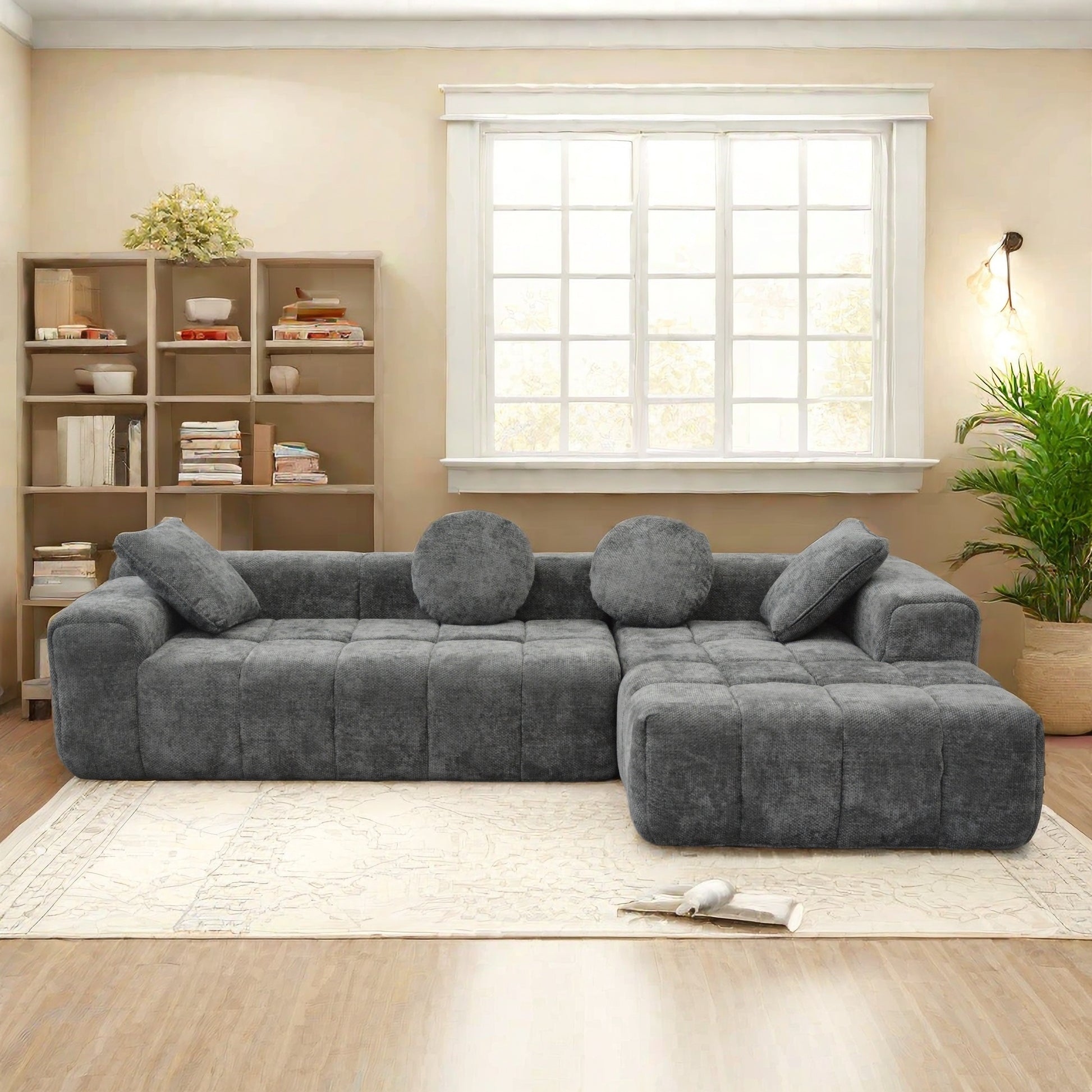 L Shaped Modular Modern Compressed Gray Sofa,Comfy Corduroy Fluffy Couch With Deep Seat,No Assembly Required Couch For Living Room Gray Linen Wood Primary Living Space Soft Cushion Back Extra Heavy
