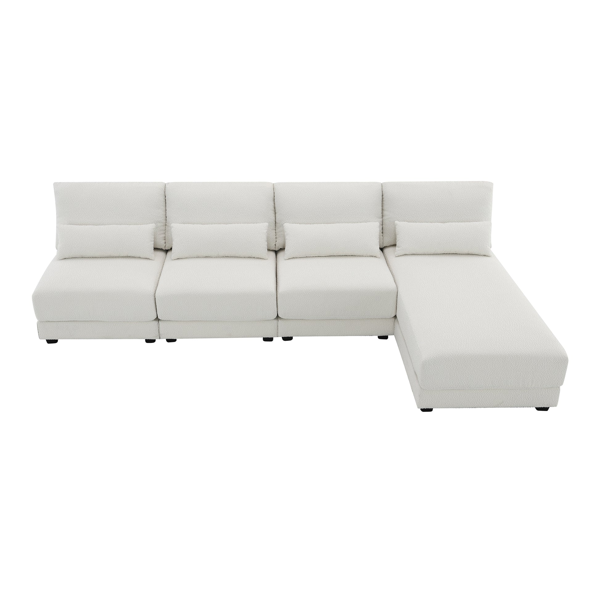 120*61" Oversized Deep Seat Sectional Sofa With Reversible Chaise,Loop Yarn Fabric 5 Seat Armless Indoor Furniture,Convertible L Shaped Couch For Living Room,Apartment,3 Colors Cream Fabric 5 Seat