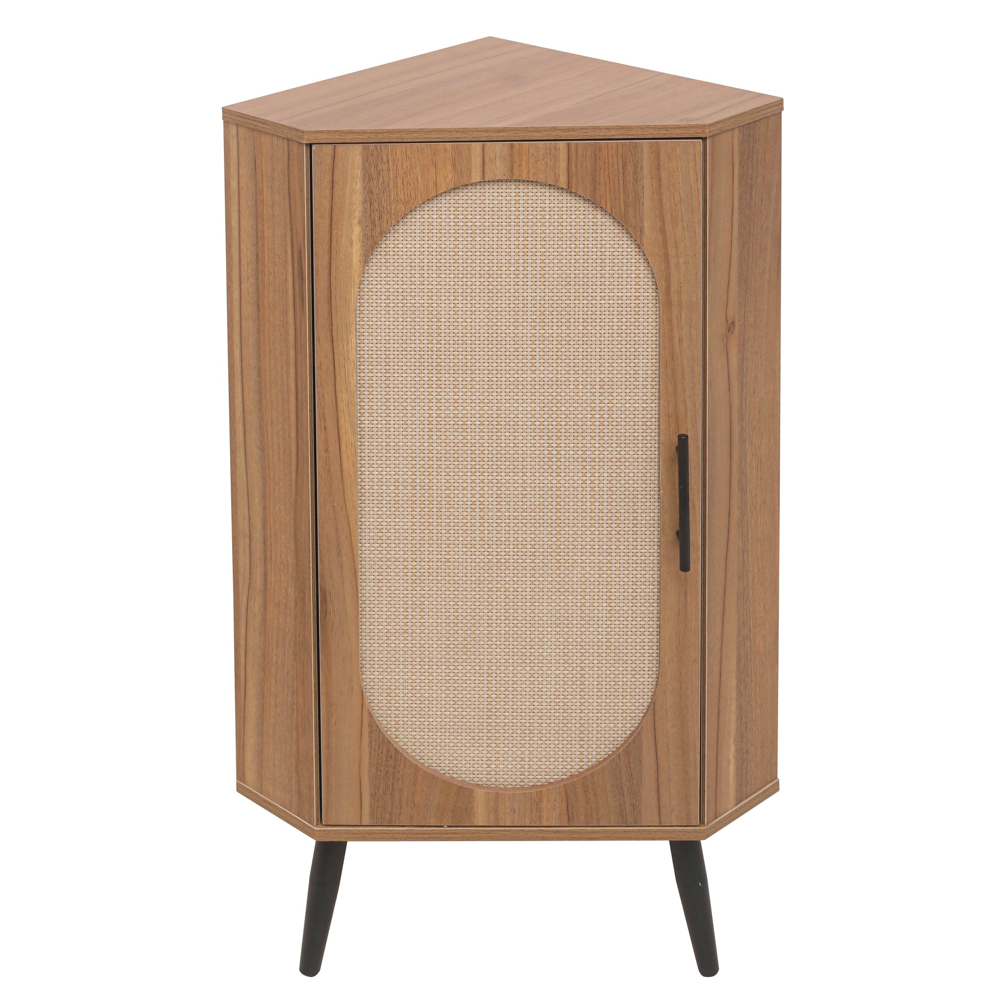 Corner Cabinet ,Rattan Door,Freestanding Corner Tables For Small Spaces, Corner Shelf Stand For Living Room, Kitchen, Bathroom, Bedroom Walnut Particle Board