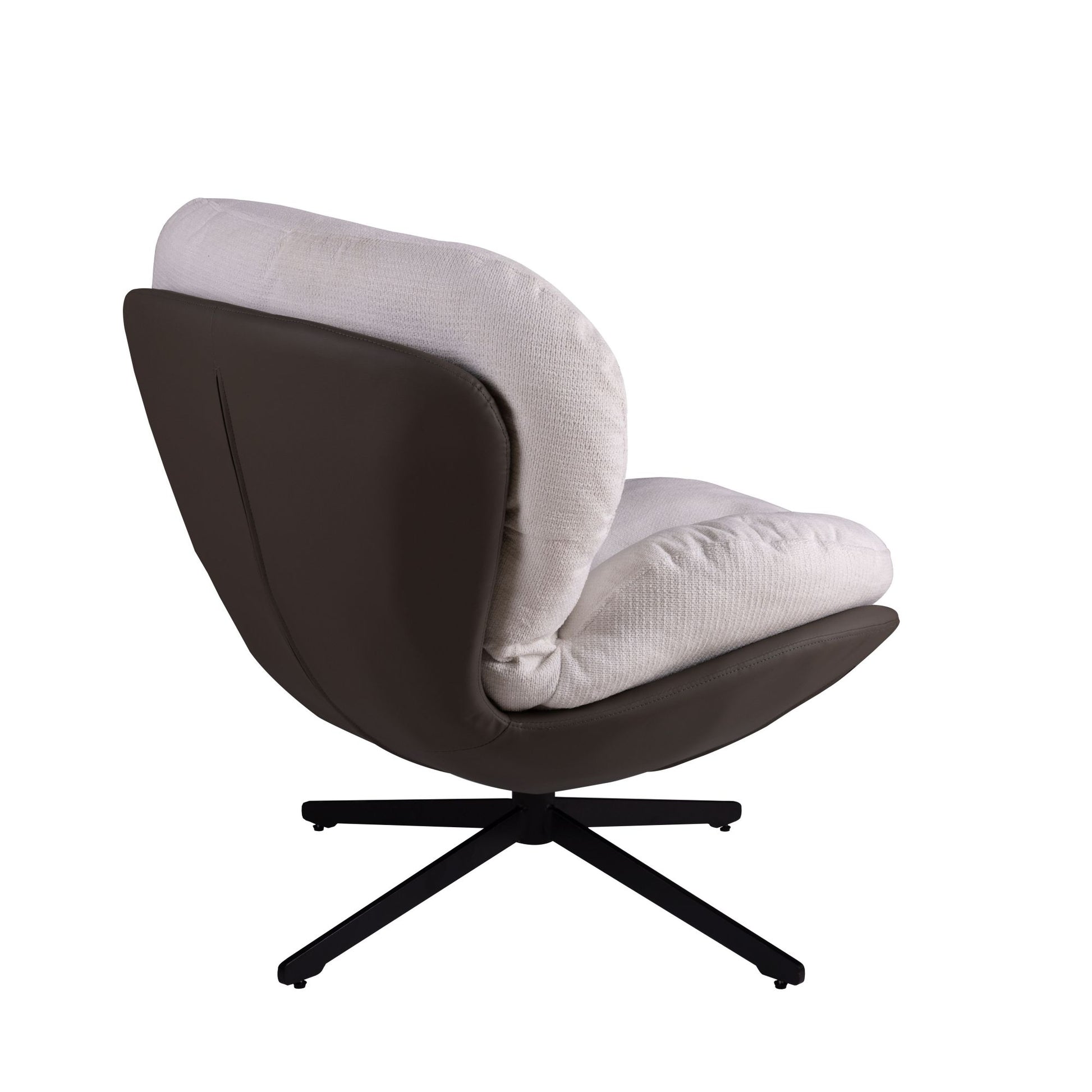 360 Swivel Accent Chair, Modern Chenille Lounge Chair With Faux Leather And Black Metal Base Frame, Comfortable Reading Chair For Small Spaces, Living Room, Bedroom, Reading Corner, Office White Brown White Brown Primary Living Space Art