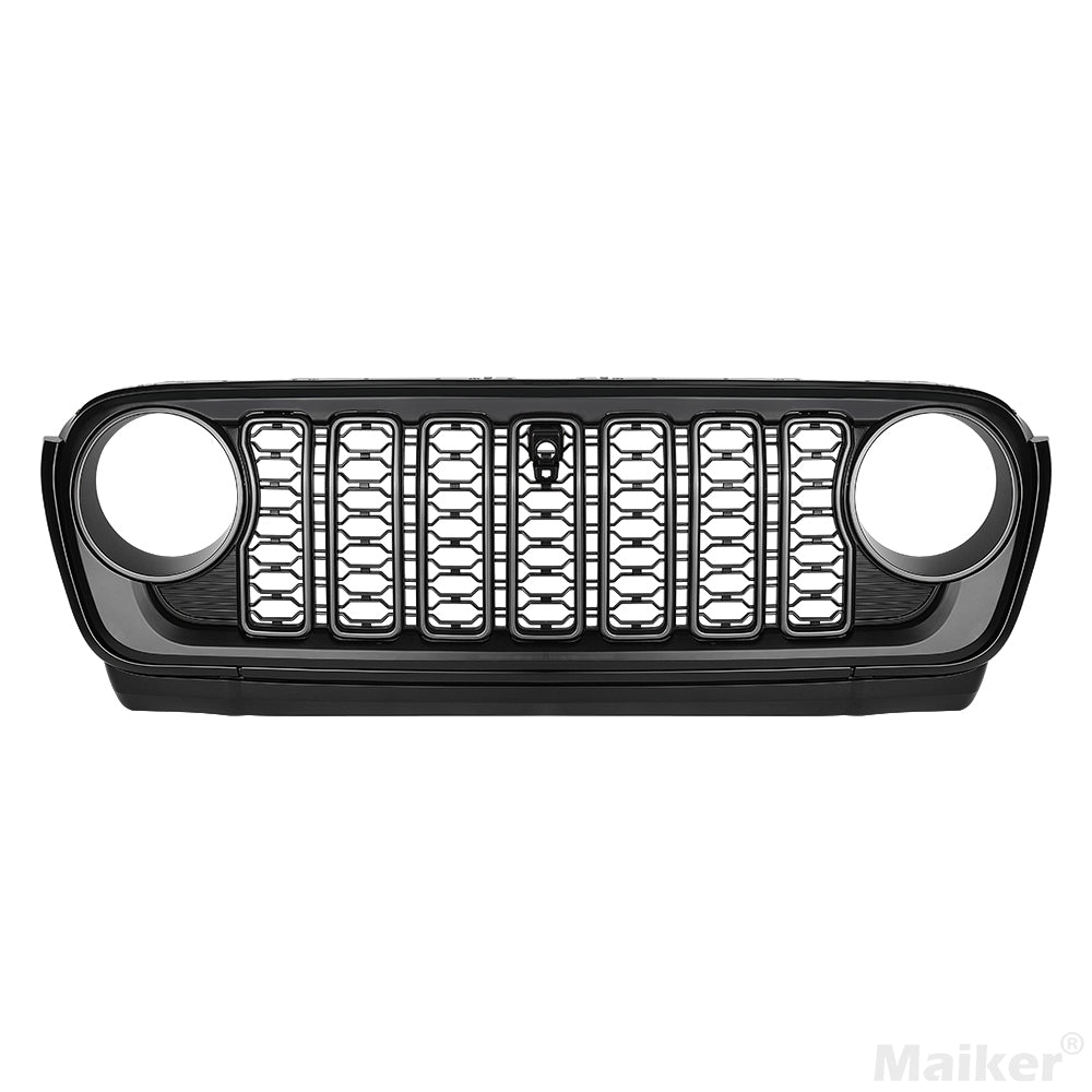 Front Mesh Grille Grid Grill For 2018 2024 Jeep Wrangler Rubicon Sahara Sport Jl Jt Grill With Camera Hole Black Plastic Black Abs