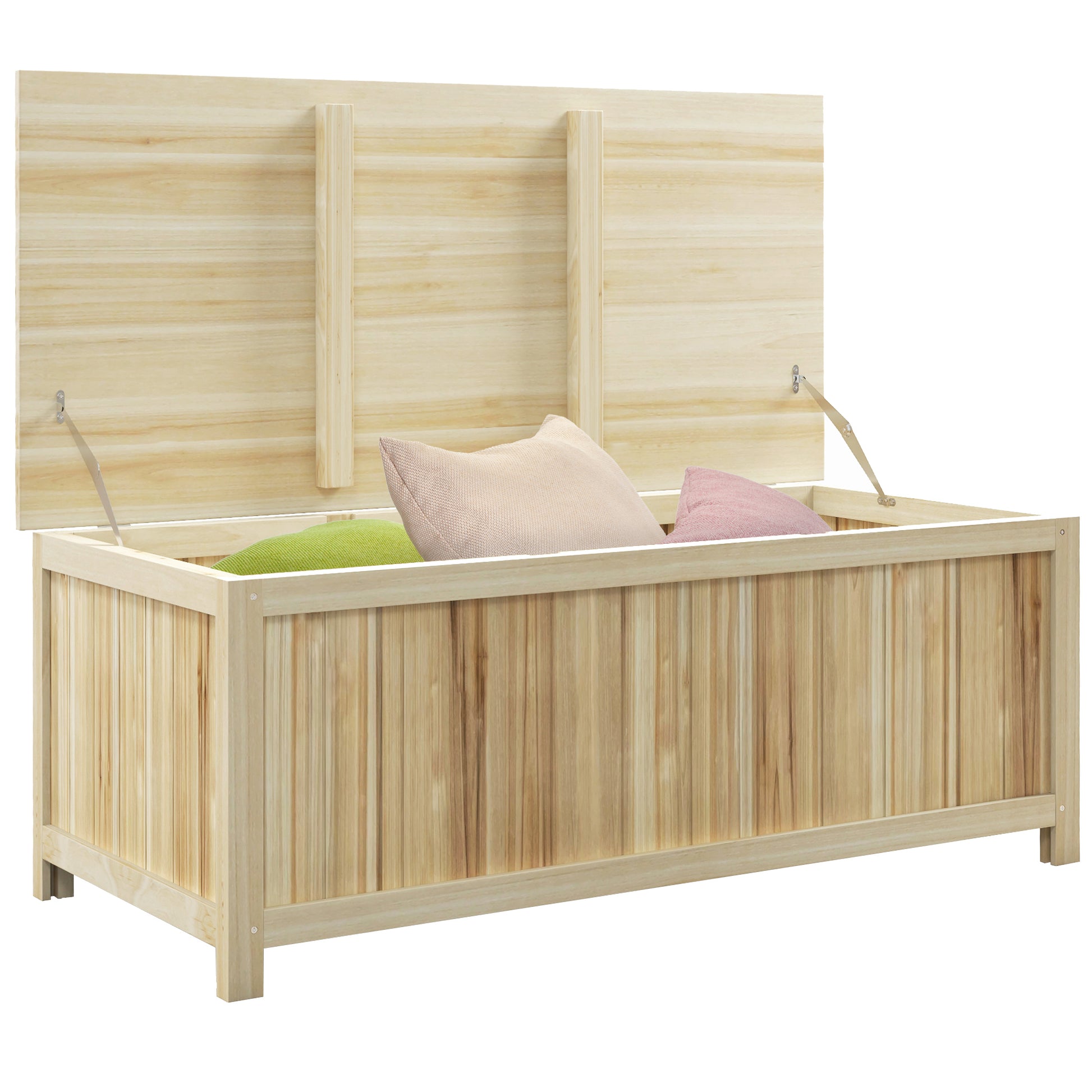 Outsunny 45.5 Gallon Outdoor Storage Box, Wooden Deck Box Garden Storage Container For Balcony, Porch, Poolside Natural Wood