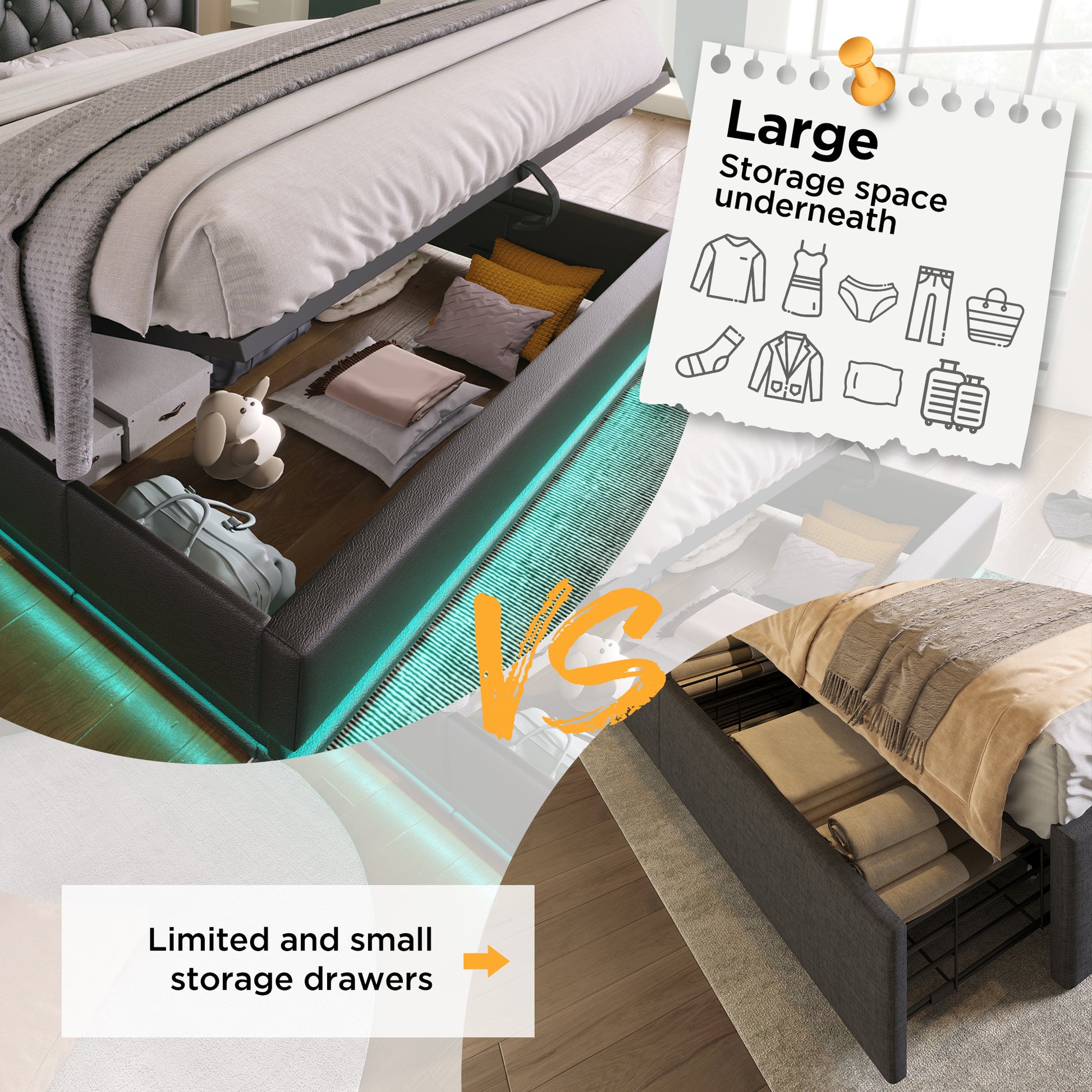 Full Size Upholstered Bed, 360 Surround Led Function, Buttons Apps Remote Control, Hydraulic Storage Bed With Usb Type C Charging, Black,Pu Without Mattress Full Black Pu