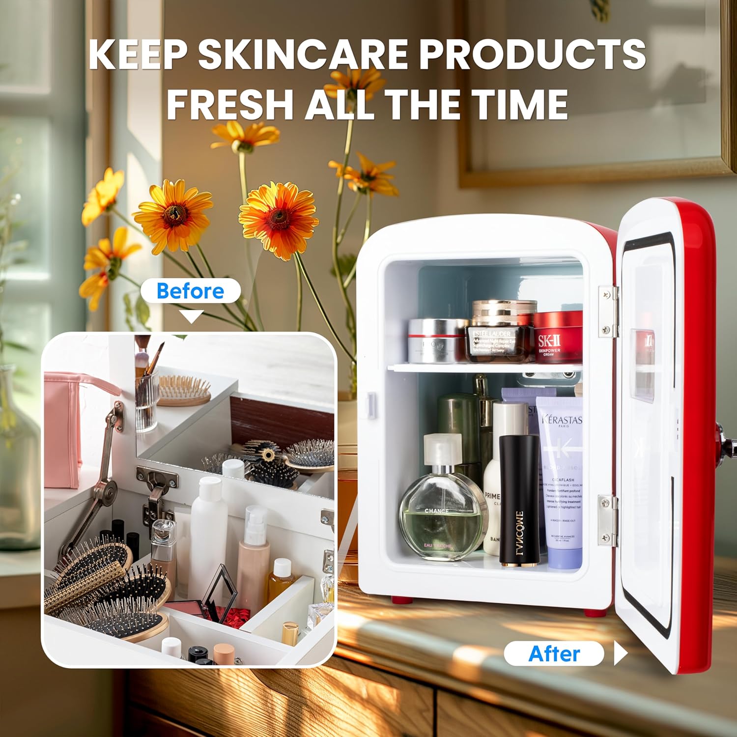 4L Portable Mini Fridge Warmer And Cooler Six 12Oz Cans Compact Refrigerator, 100% Freon Free & Eco Friendly, 4 L, Red Red Plastic