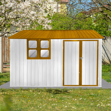 Metal Garden Sheds 10Ftx8Ft Outdoor White Yellow With Window White Metal