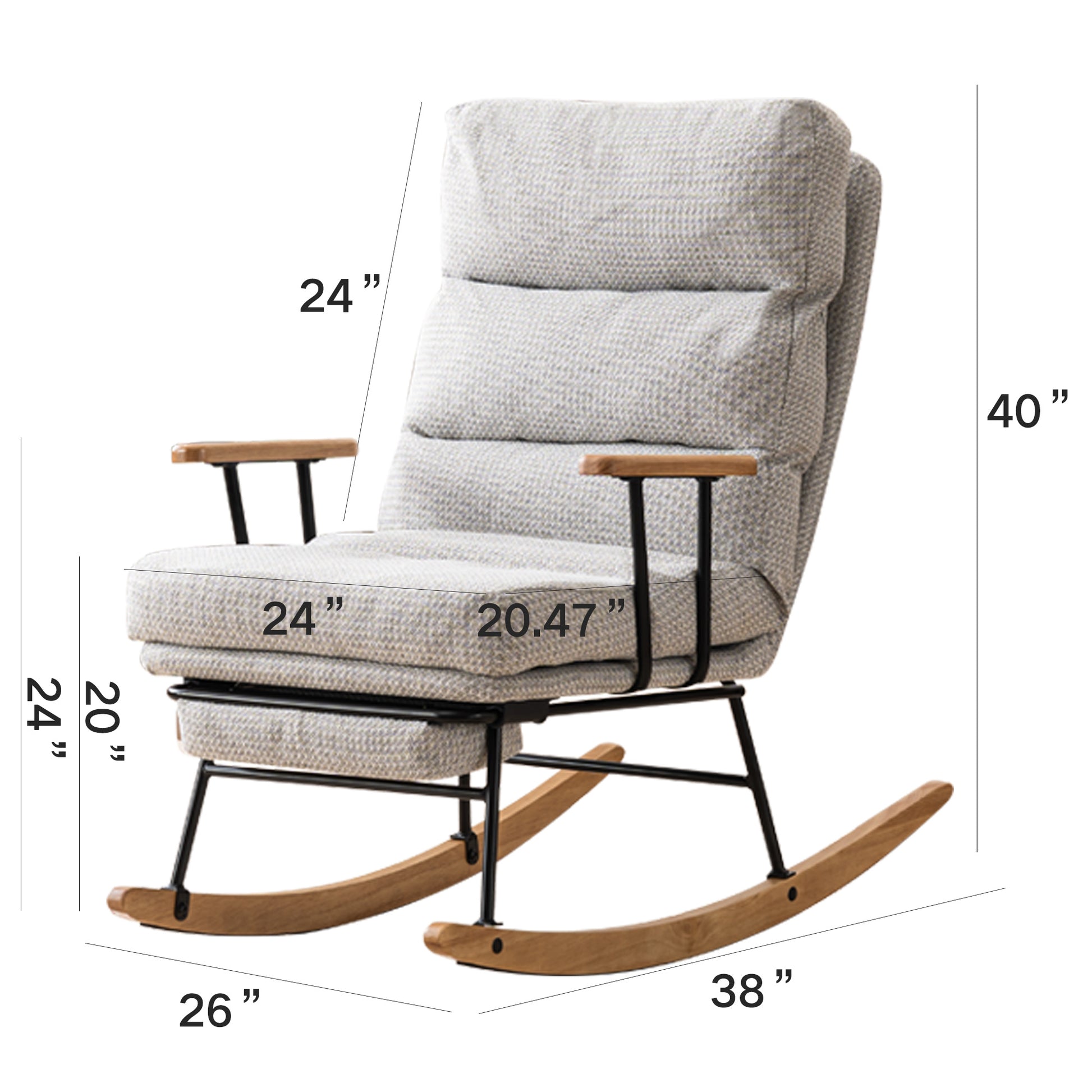 Modern Teddy Gliding Rocking Chair With High Back, Retractable Footrest, And Adjustable Back Angle For Nursery, Living Room, And Bedroom Grey Fabric