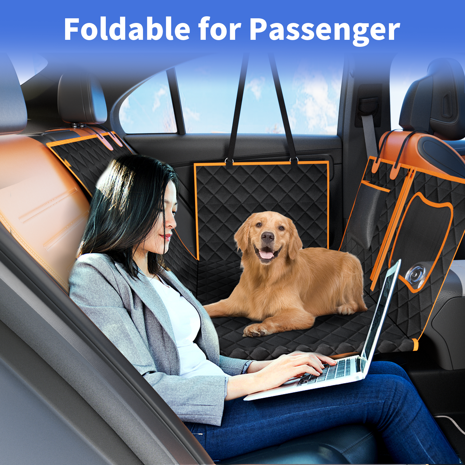 Dog Car Seat Cover For Back Seat With Detachable Hard Bottom, Holds 400Lbs, Back Seat Extender For Dog With Mesh Windor And Storage Pocket, Fit For Car, Suv, Truck, Orange Orange Cotton