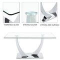 Table And Chair Set.Modern Dining Table,Tempered Glass Tabletop And Silver Colored Leg.Paired With 6 Soft And Comfortable High Quality White Pu Dining Chairs With Silver Legs. Silver,White Seats 6