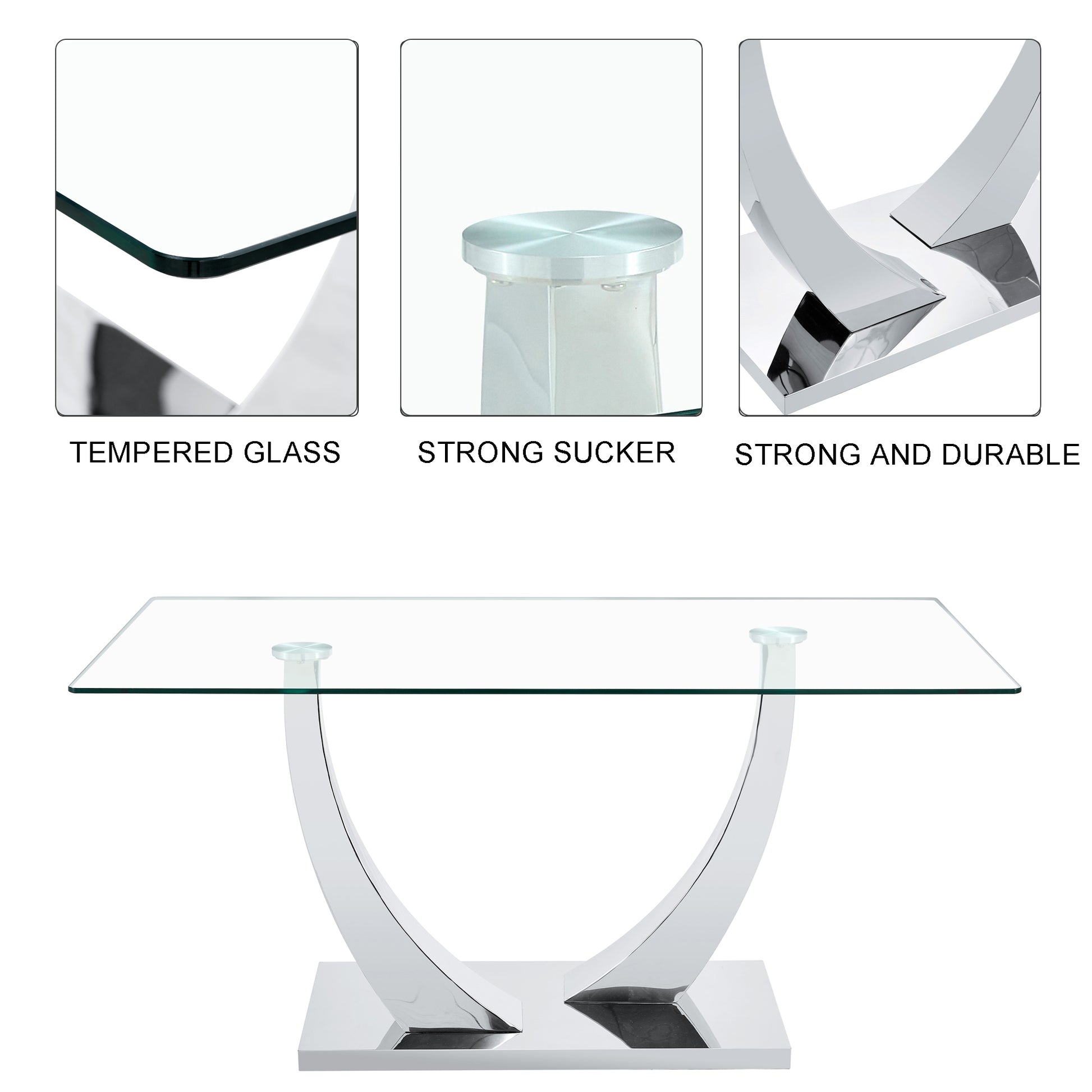 Table And Chair Set.Modern Dining Table,Tempered Glass Tabletop And Silver Colored Leg.Paired With 6 Soft And Comfortable High Quality White Pu Dining Chairs With Silver Legs. Silver,White Seats 6