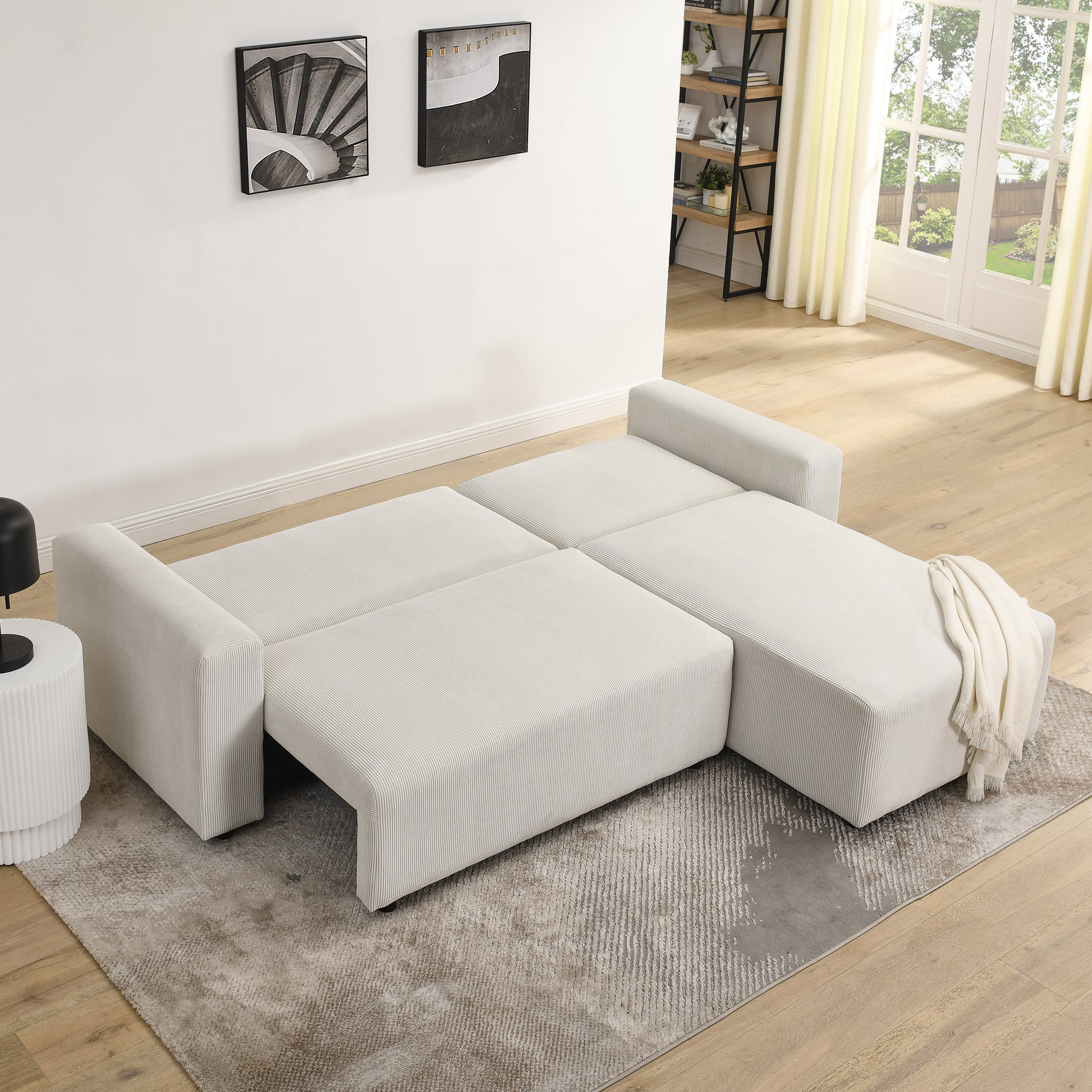 Modular Corduroy Upholstered 3 Seater Sofa Bed With Storage For Home Apartment Office Living Room, Free Combination, L Shapedbeige Beige Wood Primary Living Space Medium Soft Pillow Back Eucalyptus Square Arms Foam Corduroy 3 Seat