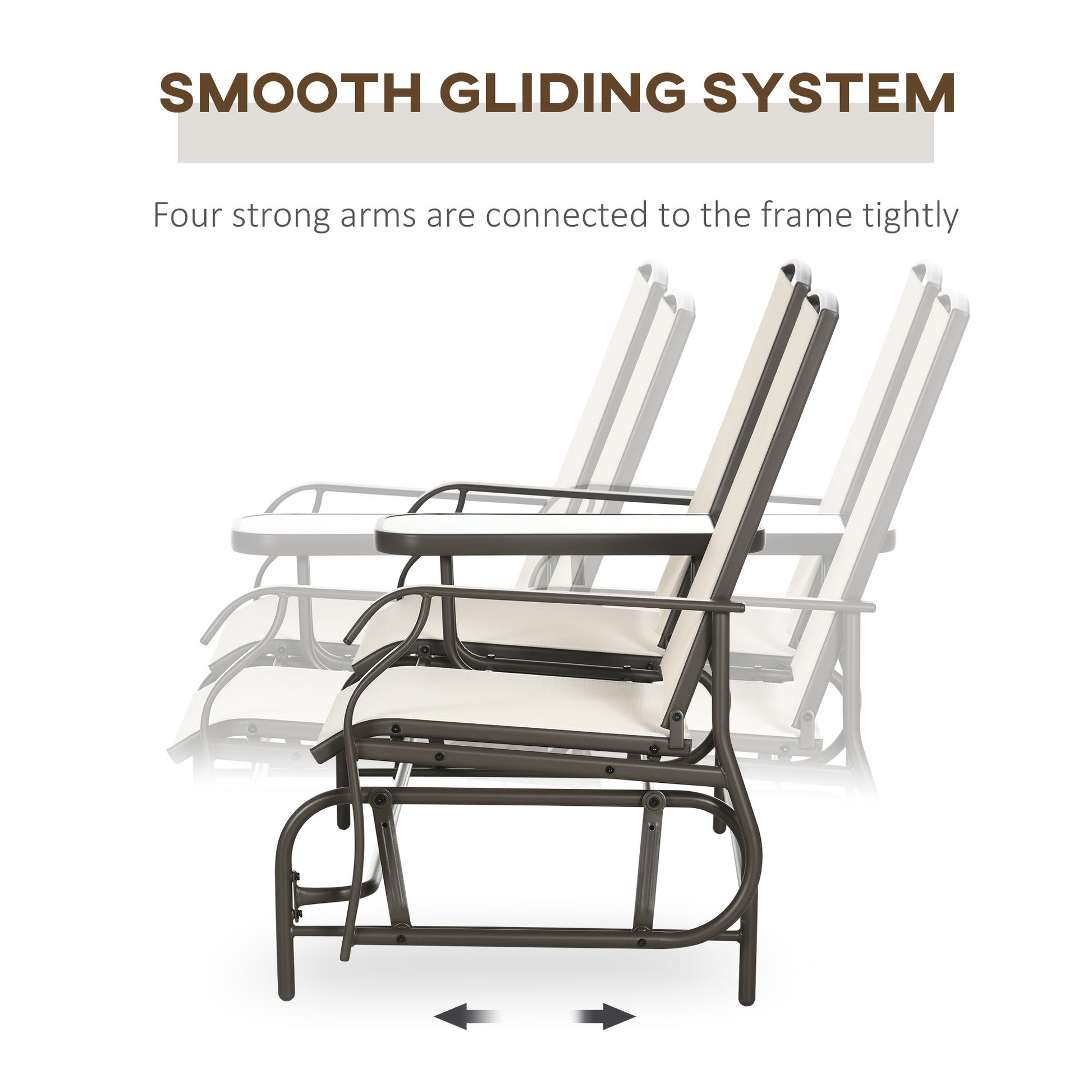 Outsunny Outdoor Glider Bench With Center Table, Metal Frame Patio Loveseat Withmesh Fabric And Armrests For Backyard Garden Porch, Beige Beige Steel
