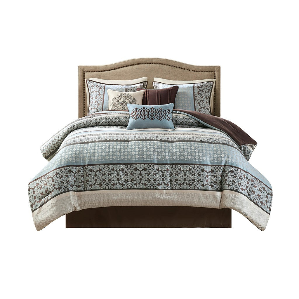 7 Piece Comforter Set Blue King King Blue Polyester