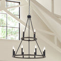 12 Light Living Room Steel Dimmable Candle Style Wagon Wheel Chandelier Ul Certified Walnut Ceiling Lights Steel Metal