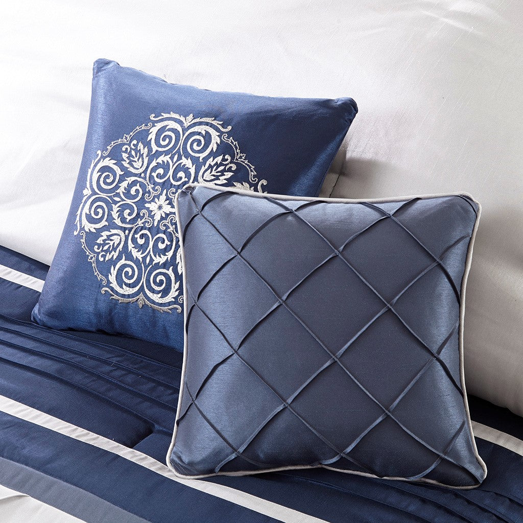 7 Piece Comforter Set Navy Queen Queen Navy Polyester