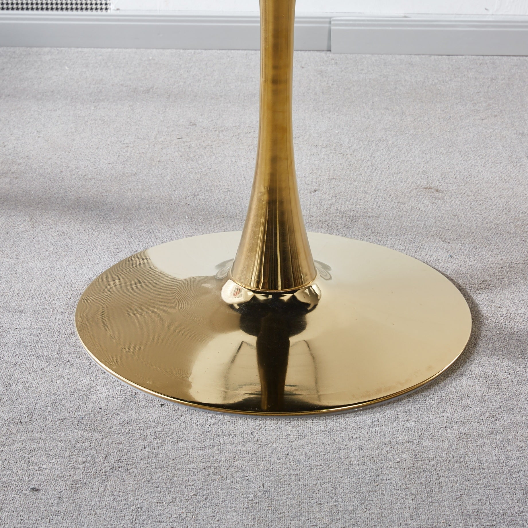 31.5"Golden And White Tulip Table Mid Century Dining Table For 2 4 People With Round Mdf Table Top, Pedestal Dining Table, End Table Leisure Coffee Table,Ceramic And Mdf Top Golden Mdf