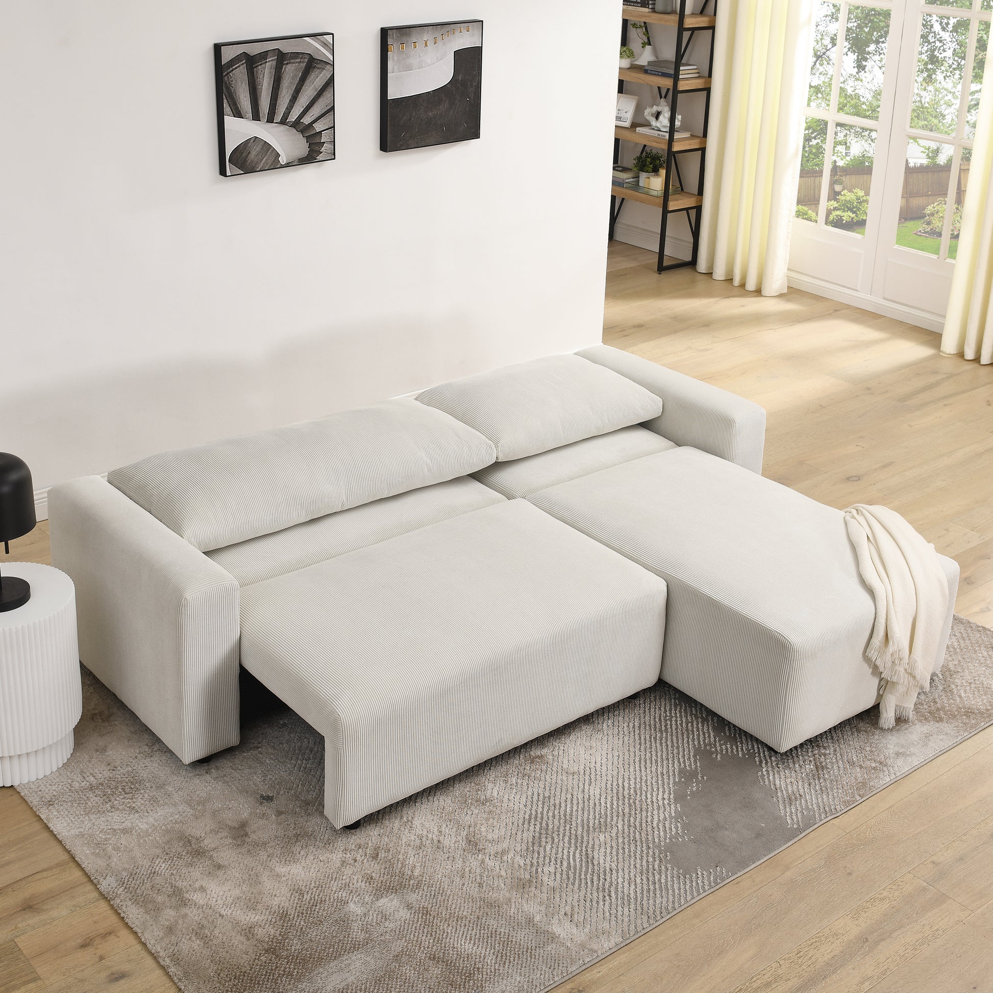 Modular Corduroy Upholstered 3 Seater Sofa Bed With Storage For Home Apartment Office Living Room, Free Combination, L Shapedbeige Beige Wood Primary Living Space Medium Soft Pillow Back Eucalyptus Square Arms Foam Corduroy 3 Seat