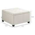 Homcom Fabric Tufted Storage Ottoman With Flip Top Seat Lid, Metal Hinge And Stable Eucalyptus Wood Frame For Living Room, Entryway, Or Bedroom, Beige Beige Polyester