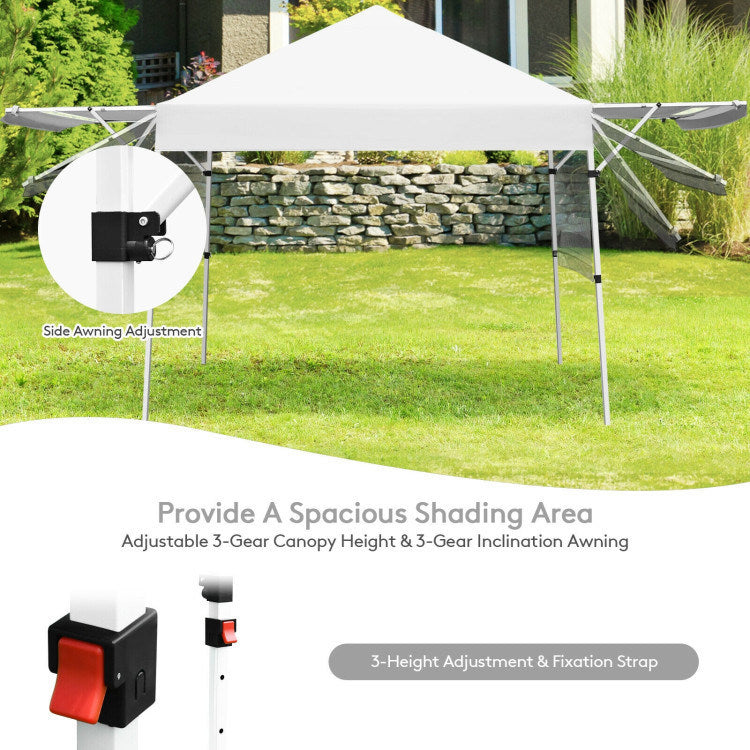 17 X 10 Feet Foldable Pop Up Canopy With Adjustable Dual Awnings White Oxford Fabric