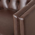 Mirod 81'' Pu Sofa,Tufted Back,Solid Wood Legs,Living Room And Study Dark Brown Pu 3 Seat