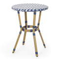 French Bistro Table White Blue Rattan