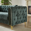 60 Inch Chenille Pull Buckle Design Sofa For Living Room,Buttons Tufted With Copper Nail Decoration Armrest, Modern Couch Upholstered Button And Metal Legs Green Foam Chenille 2 Seat