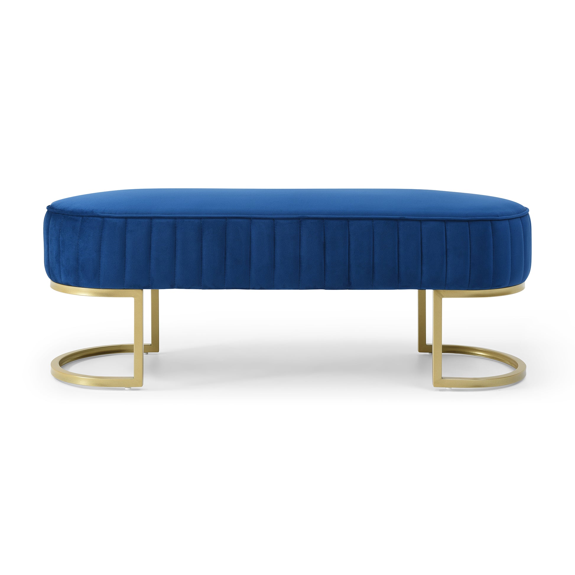 Bench Bedroom Bench ,Velvet Oval Upholstered End Of Bed Bench With Golden Metal Legs ,48" Modern Storage Ottoman Bench For Bedroomliving Room, Entryway Window ,Blue Blue Velvet