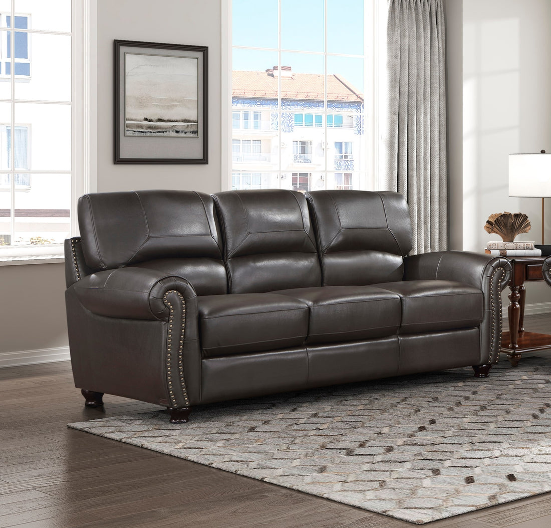 Traditional Living Room Furniture 2Pc Sofa Set Dark Brown Leather Sofa Loveseat Comfortable Plush Seating Rolled Arms Trim Classic Design Dark Brown Primary Living Space Classic,Traditional Rolled Arms Solid Wood 5 Seat