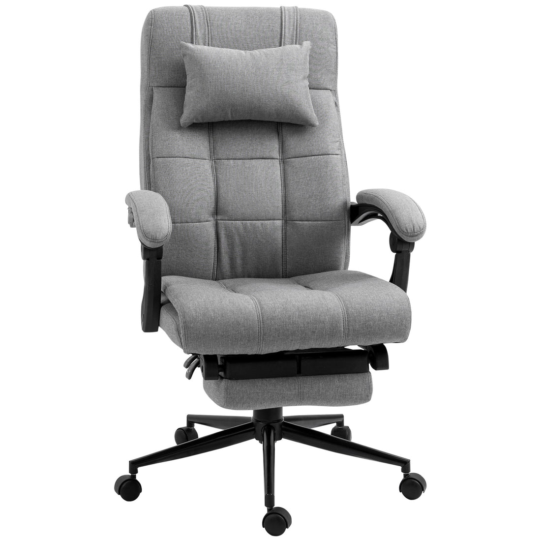 Vinsetto Executive Linen Feel Fabric Office Chair High Back Swivel Task Chair With Adjustable Height Upholstered Retractable Footrest, Headrest And Padded Armrest, Light Grey Grey Polyvinyl Chloride