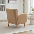 Modern Wingback Lounge Chair Stylish Design, Soft Fabric, Solid Wood Legs, Durable Frame,Brown Camel Boucle