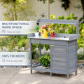 Outsunny Outdoor Potting Bench Table, Garden Work Station With Storage Cabinet, Open Shelf And Steel Tabletop, Gray Gray Wood