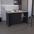 Kitchen Island With Large Countertop, Open Storage Shelves And Double Door Cabinet, Black Macadamia Black Solid Wood Mdf Engineered Wood