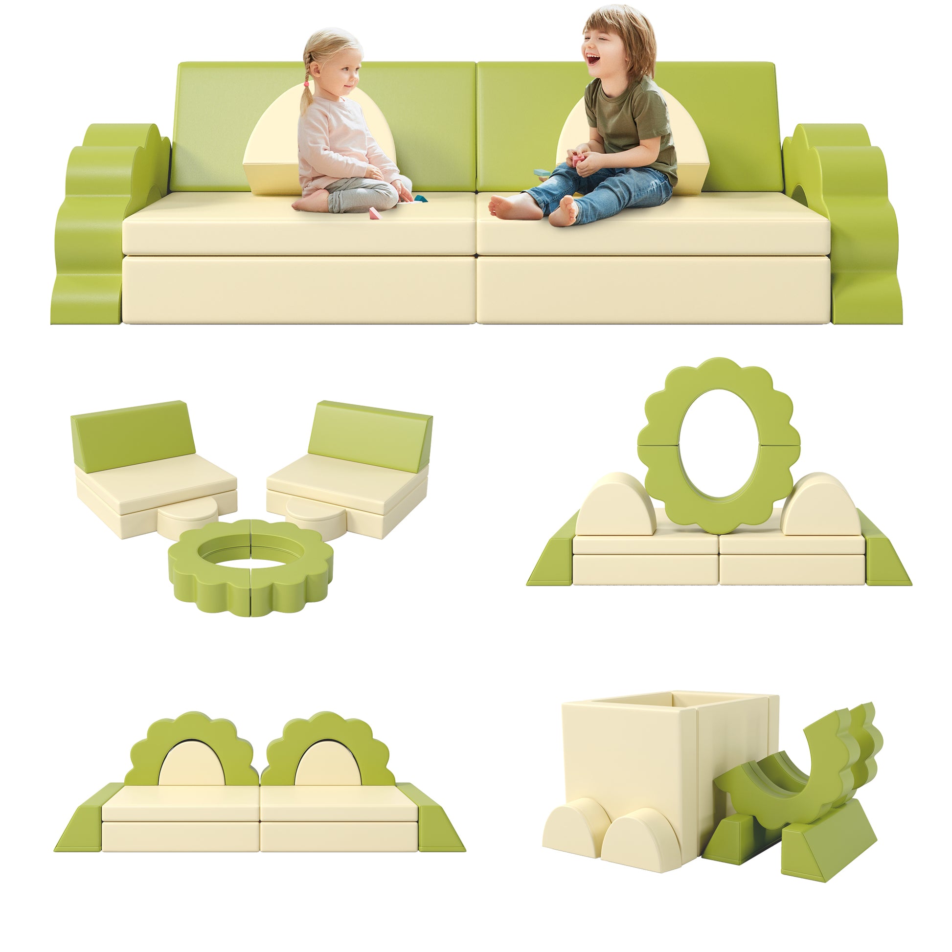 10Pcs Kids Couch For Playroom, Baby Climbing And Crawl Foam Play Set, Foam Climbing Blocks Convertible Sofa ,Kids Play Couch, Indoor Climbing Structure For Toddlers, Infant, Kids, Pre School Yellow Foam