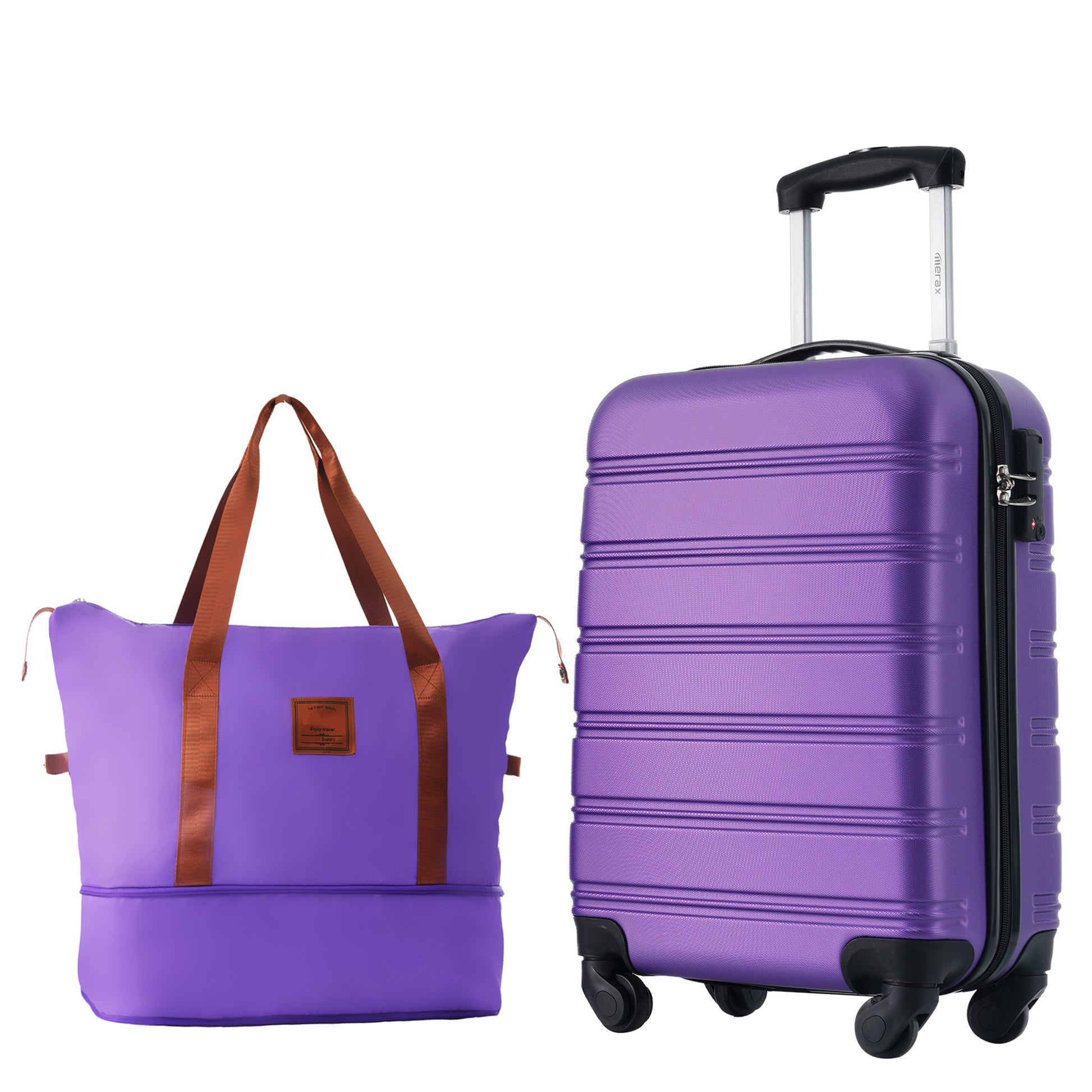 Hardshell Luggage Sets 20Inches Bag Spinner Suitcase With Tsa Lock Lightweight Purple Abs