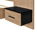 Queen Size Wood Platform Bed With Upholstered Headboard, Lights And Storage Nightstand, Bench, Walnut Box Spring Not Required Queen Walnut Wood Bedroom Bed Frame Faux Leather Solid Wood Mdf