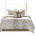6 Piece Embroidered Quilt Set With Throw Pillows Yellow King Cal King King Yellow White Cotton