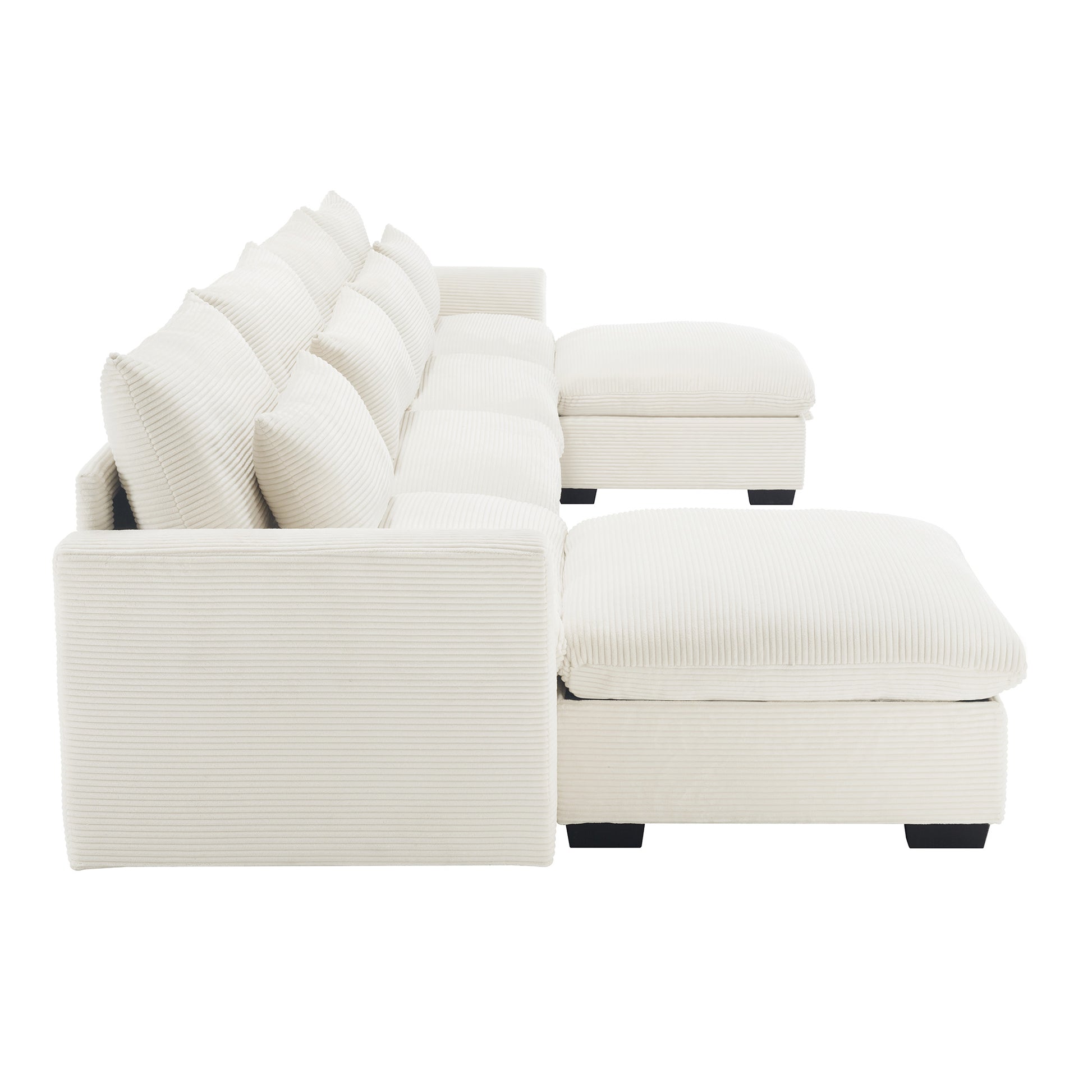 Big Deep Seat U Shaped Corduroy Sectional Couches For Living Room, 4 Seater Sofa Couch With 2 Storage Footstool And 4 Waist Pillows Corduroy, Beige Beige Corduroy 4 Seat