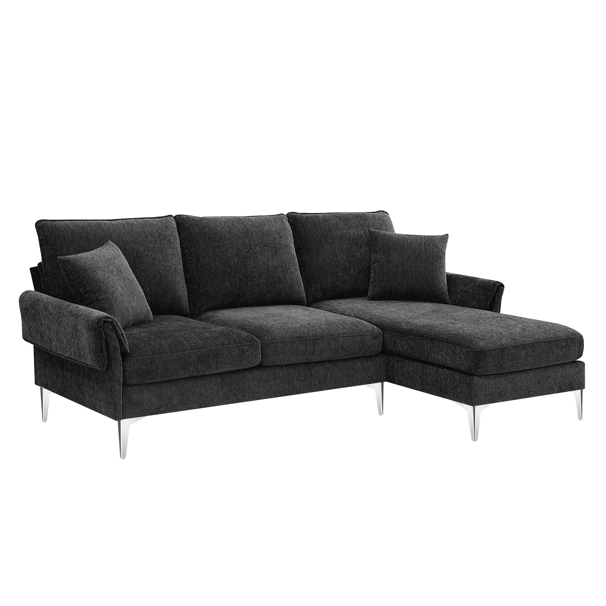 84 "Modern Chenille L Shaped Sofa With Reversible Lounge,Convertible Sectional Couch Set,4 Seat Indoor Furniture With Reversible Chaise,Fit For Living Room, Apartment 2 Pillows Black Chenille 4 Seat