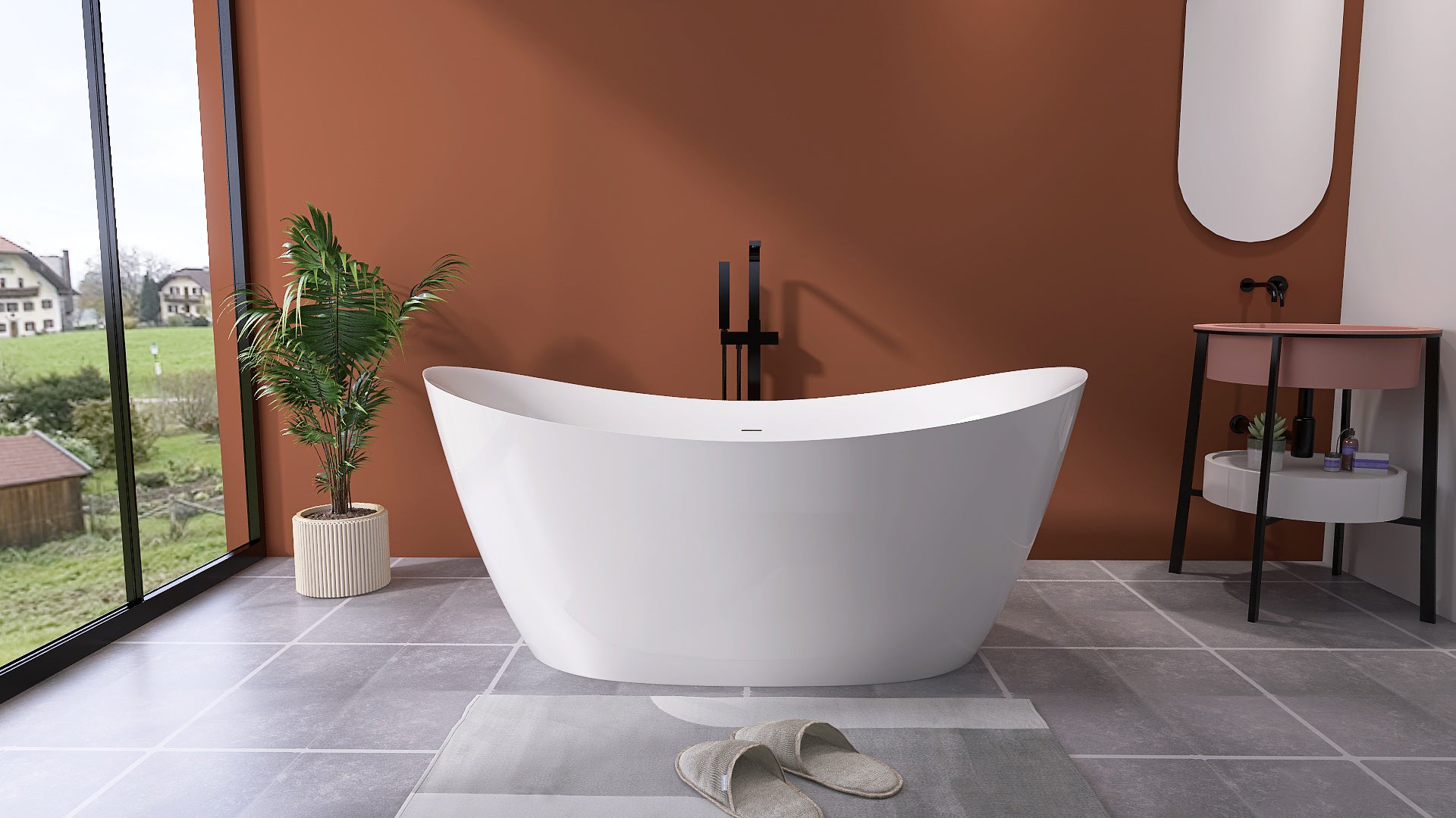 66" Acrylic Free Standing Tub Classic Oval Shape Soaking Tub, Adjustable Freestanding Bathtub With Integrated Slotted Overflow And Chrome Pop Up Drain Anti Clogging Gloss White Gloss White Oval Bathroom Freestanding Tubs Polished 61 69 In Modern Soaking