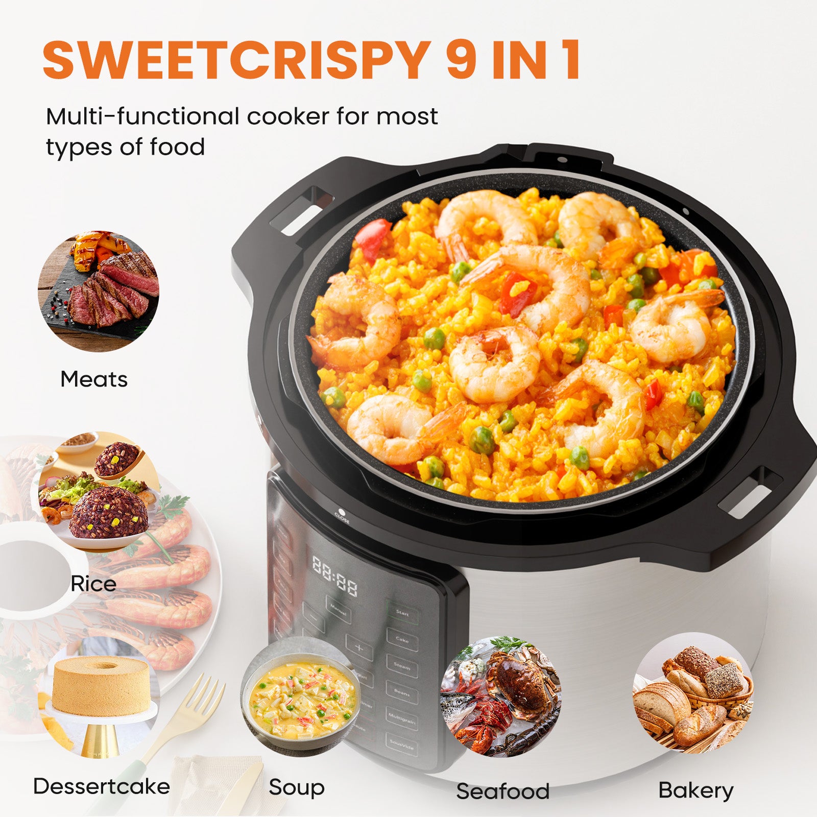 9 In 1 Electric Pressure Cooker 8 Quart, Steamer, Yogurt Maker, Warmer & Sterilizer, Saute, Slow Cooker, Rice Cooker, Egg Cooker, Multi Functional Smart Pot, Stainless Steel Black Stainless Steel