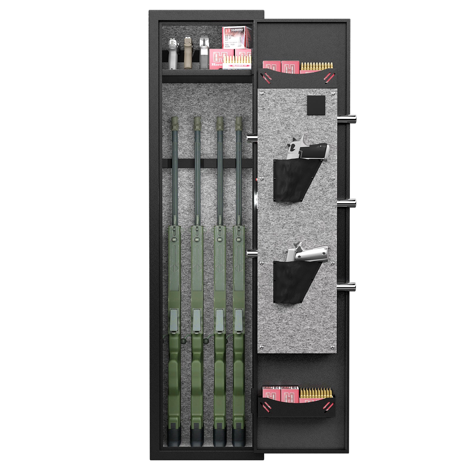 3 4 Safe For Rifles And Pistols,Quick Access Fingerprint Safe,High Security Metal Rifle Safe Locker With Removable Shelf And 2 Adjustable Slots Black Steel