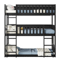 Twin Size Triple Rubber Wood Bunk Bed, With Ladders, Guardrails Detachable Bunk Bed, Twin Over Twin Over Twin,Black Twin Black Bedroom American Design Bed Frame Rubber Wood