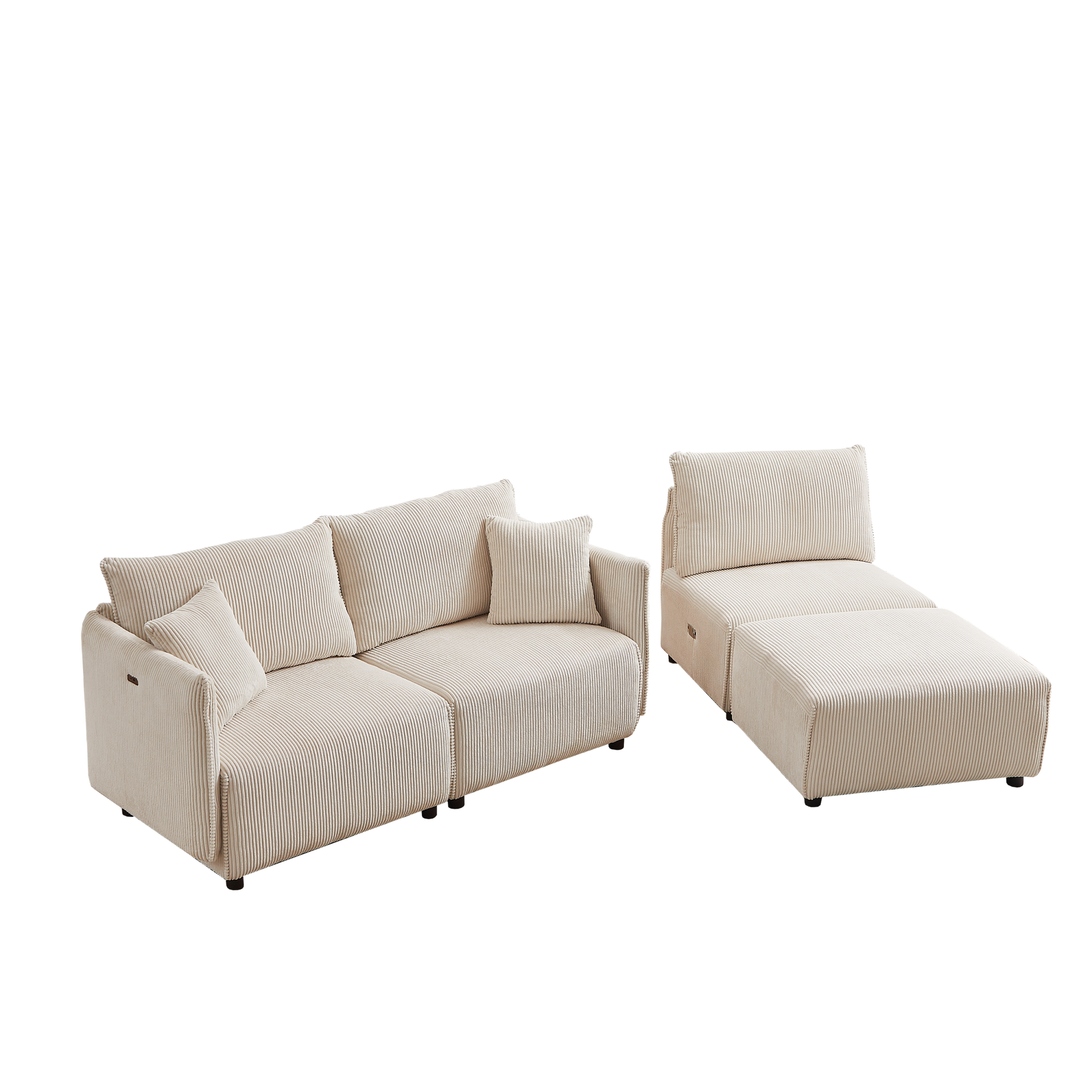 106" Multi Module Combination Style Sofa For Living Room, Bedroom And Other Lounge Spaces, Modern Minimalist Corduroy Combination Sofa With 2 Comfort Cushions With Usb & C Charging Ports,Beige Beige Foam Fabric 4 Seat