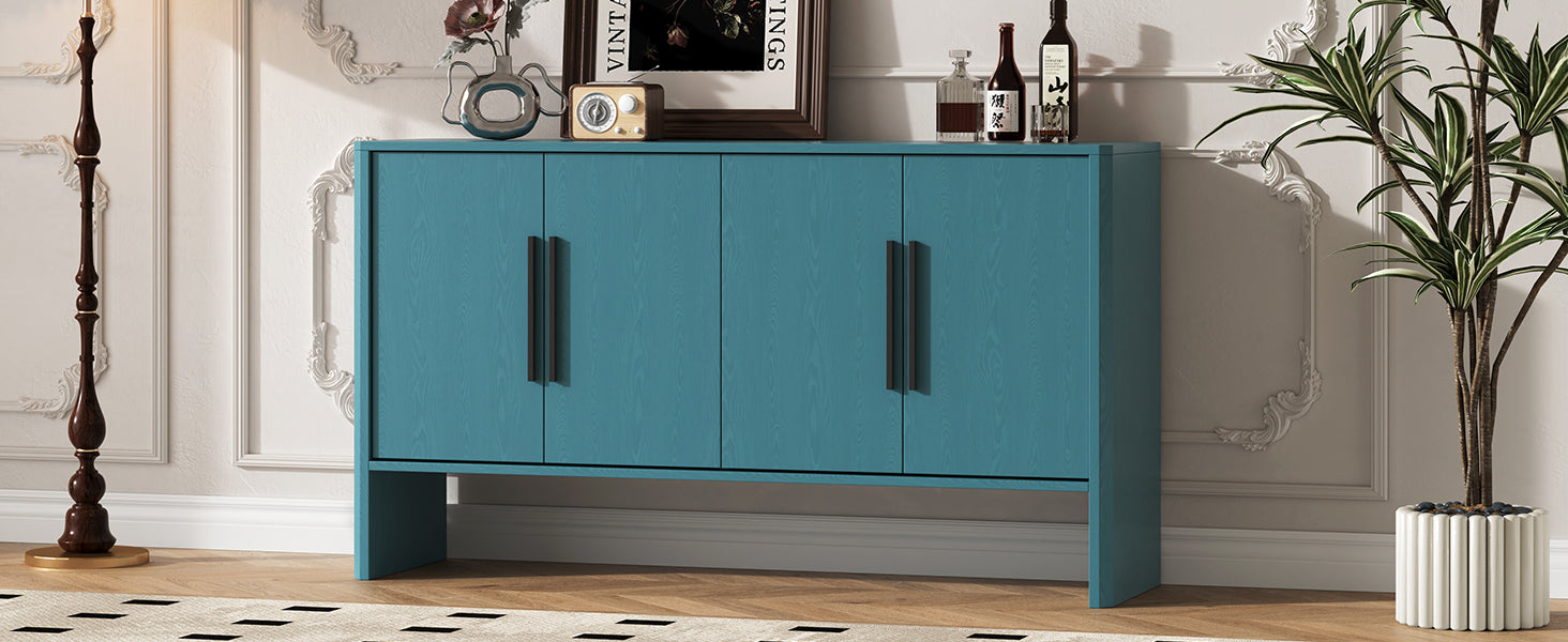 4 Door Large Storage Retro Sideboard With Adjustable Shelves And Long Handles For Kitchen, Dining Room And Living Room Antique Blue Antique Blue Mdf