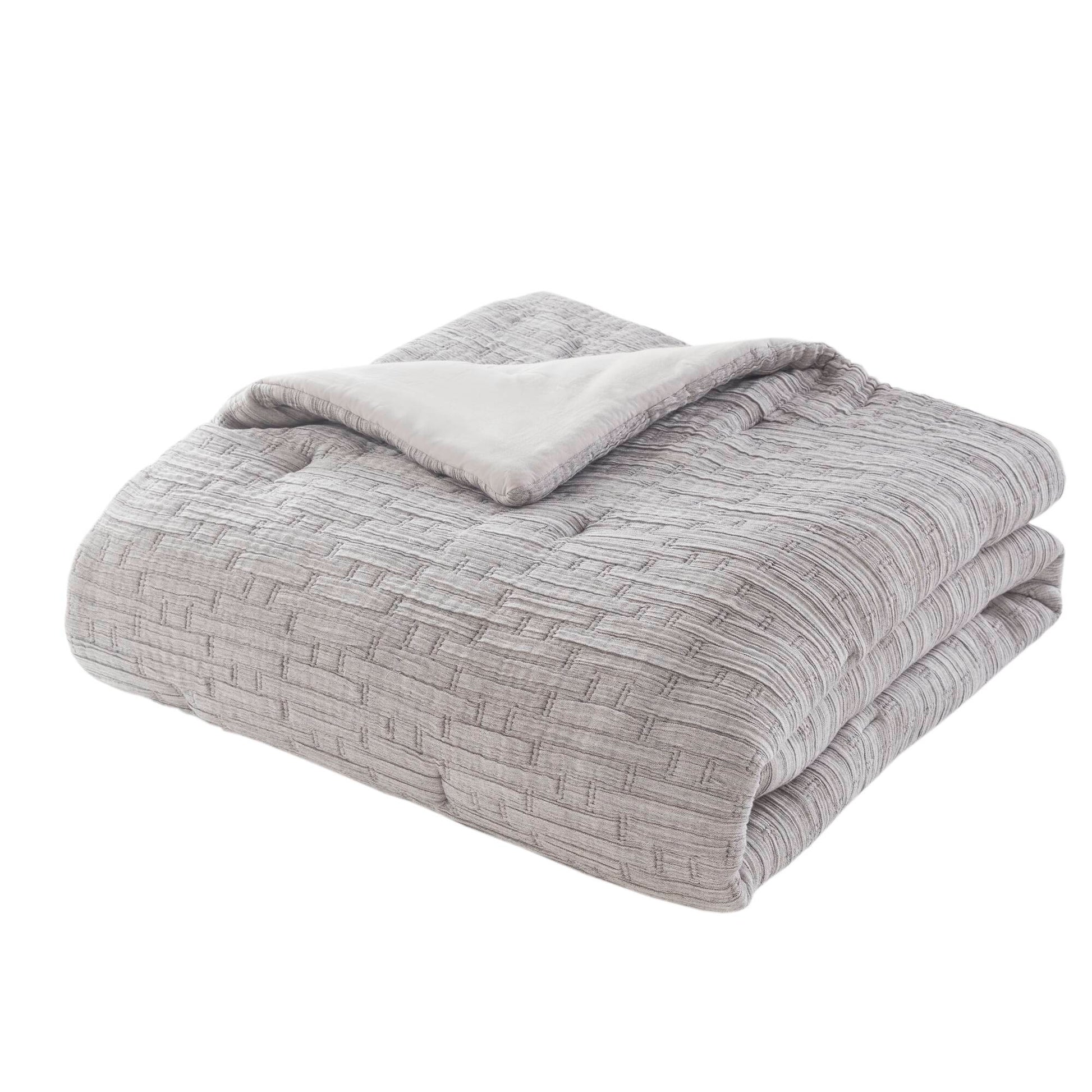 3 Piece Oversized Comforter Set Full Queen Grey Polyester