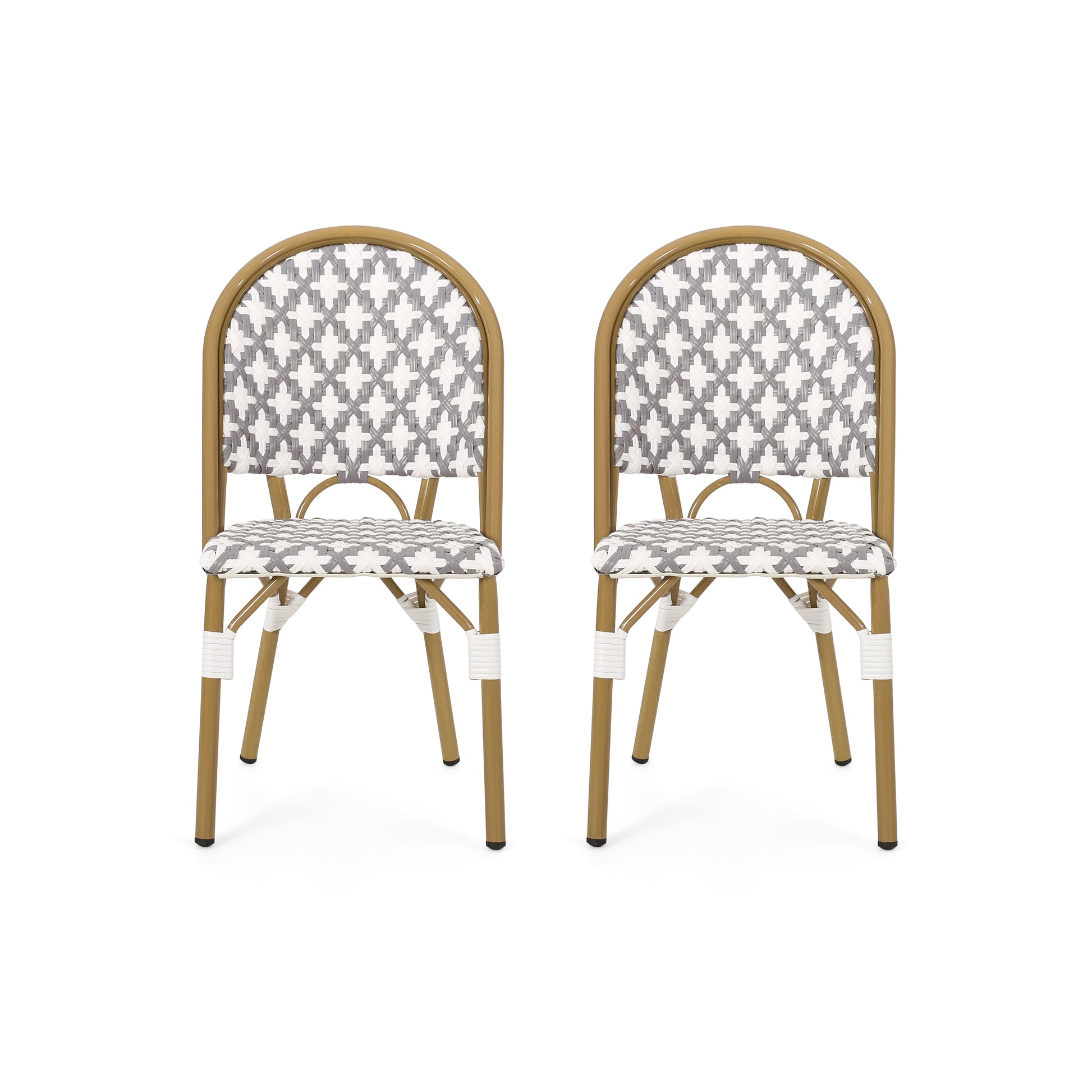 French Bistro Chair White Gray Rattan