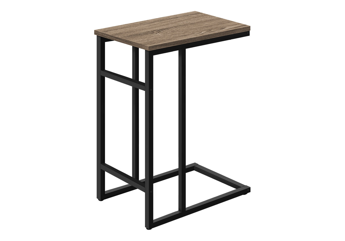 Accent Table, C Shaped, End, Side, Snack, Living Room, Bedroom, Brown Laminate, Black Metal, Contemporary, Modern Taupe Particle Board