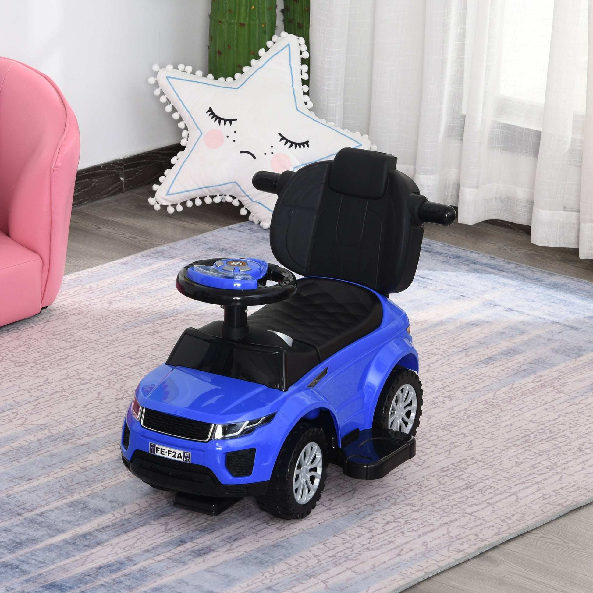 Aosom 2 In 1 Push Cars For Toddlers Kid Ride On Push Car Stroller Sliding Car With Horn Music Light Function Secure Bar Ride On Toy For Boy Girl 1 3 Years Old Blue Blue Plastic