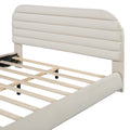 Queen Size Velvet Upholstered Platform Bed,Solid Frame And Stylish Curve Shaped Design, Beige Queen Beige Velvet