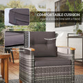 Outsunny 3 Pieces Patio Bistro Set Wooden With Cushions, Pe Wicker Patio Furniture Outdoor For Porch, Backyard, Garden, Gray Gray Rattan Metal